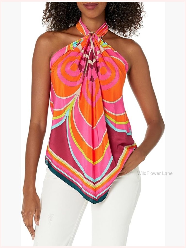 Silk Halter Blouse Handkerchief Hem T Back Sleeveless